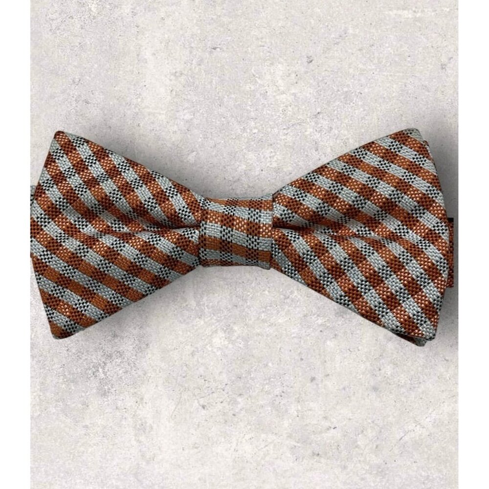 IZOD Polyester Bow Tie Orange Ivory Tartan W:2.5" EUC - Picture 1 of 2
